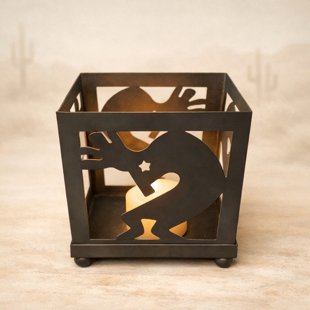 Kokopelli Black Metal Candle Holder Southwest Desert Decor